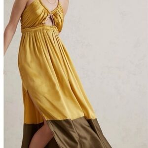 Anthropologie Gold Maxi Dress Sleeveless Spaghetti Strap- worn once